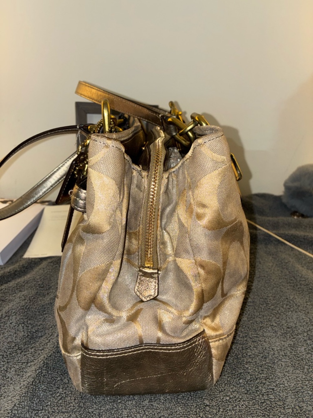 Coach Metallic Signature Satchel in Gold and Champagne - Picture 2 of 10